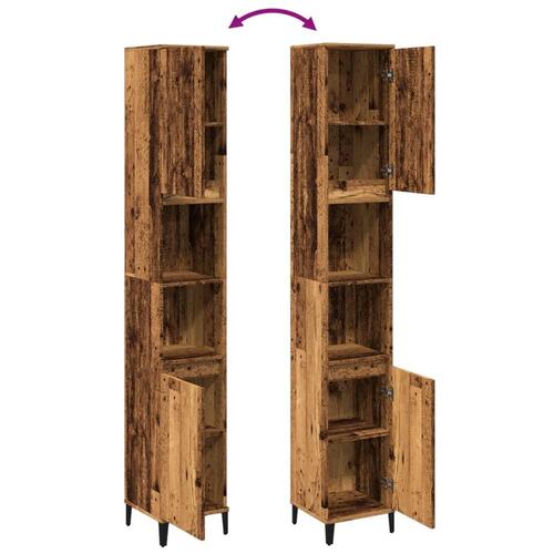 Badeværelsesskab 30x30x190 cm konstrueret træ gammelt trælook