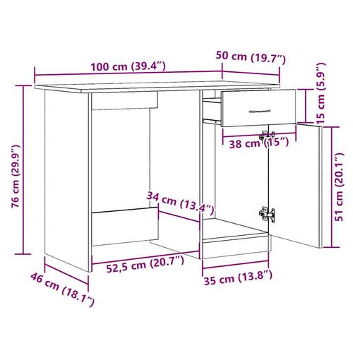Skrivebord 100x50x76 cm konstrueret træ antikt trælook