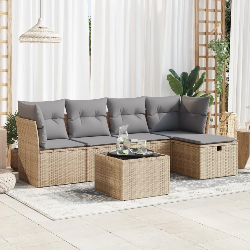 Sofasæt til haven 6 dele med hynder polyrattan beige