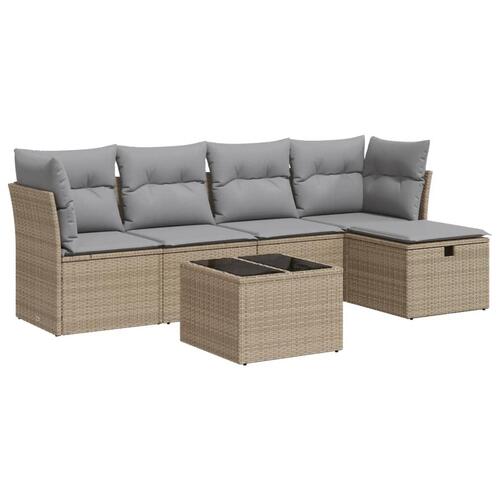 Sofasæt til haven 6 dele med hynder polyrattan beige