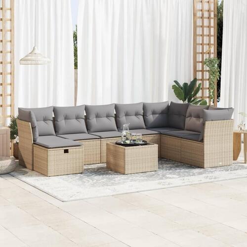 Sofasæt til haven 9 dele med hynder polyrattan beige