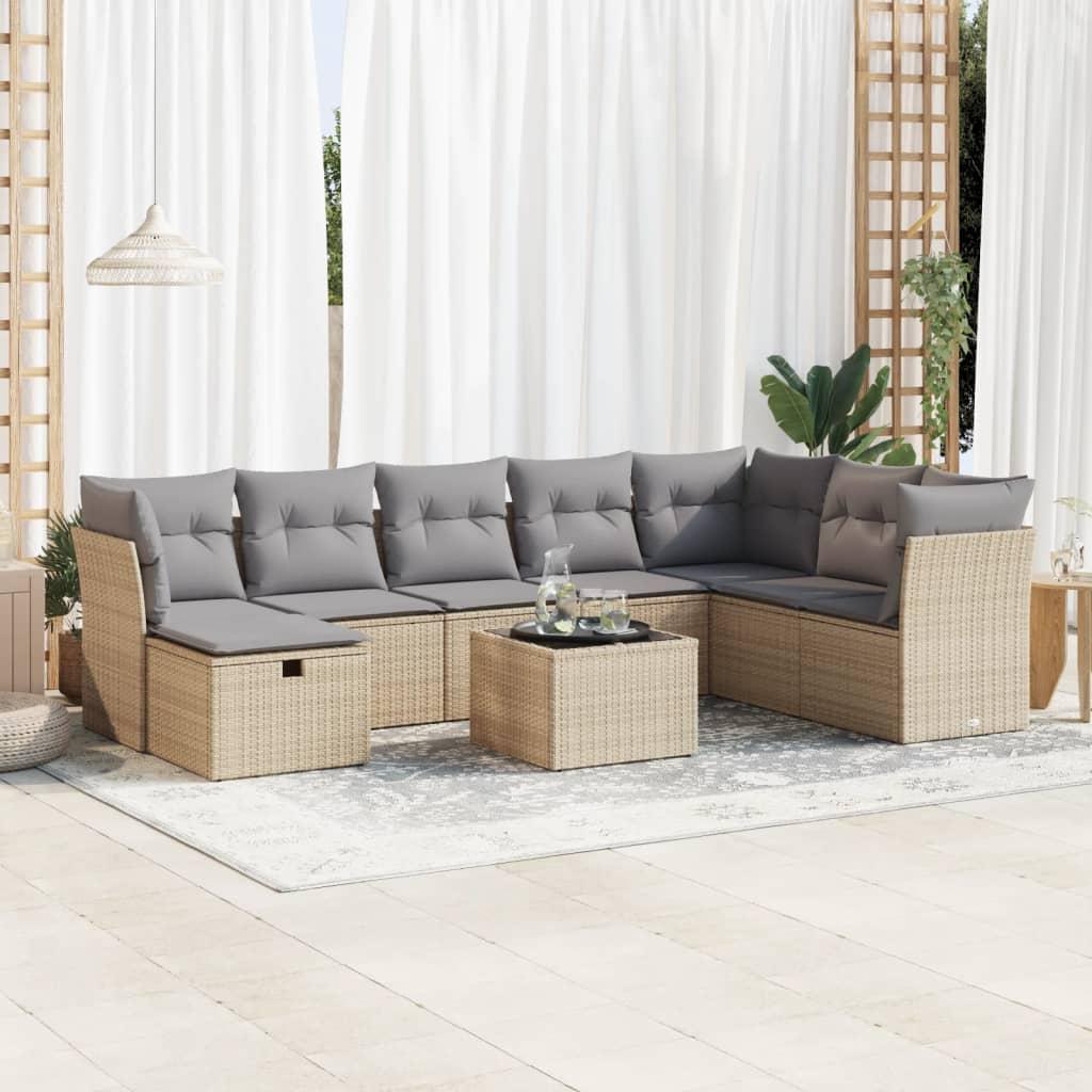 Sofasæt til haven 9 dele med hynder polyrattan beige