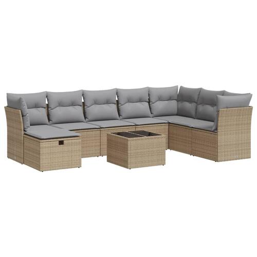 Sofasæt til haven 9 dele med hynder polyrattan beige