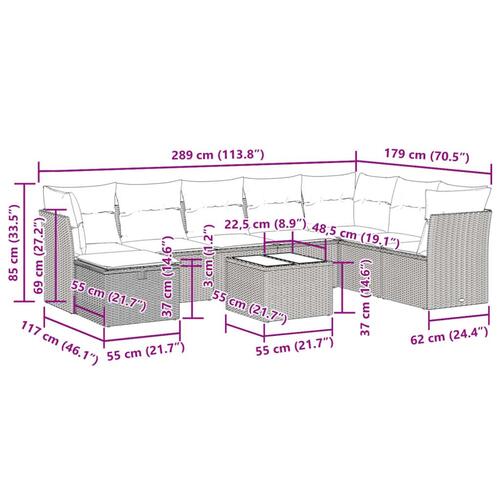Sofasæt til haven 9 dele med hynder polyrattan beige