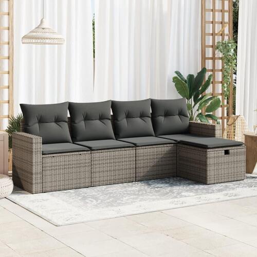 Sofasæt 5 dele med hynder polyrattan grå