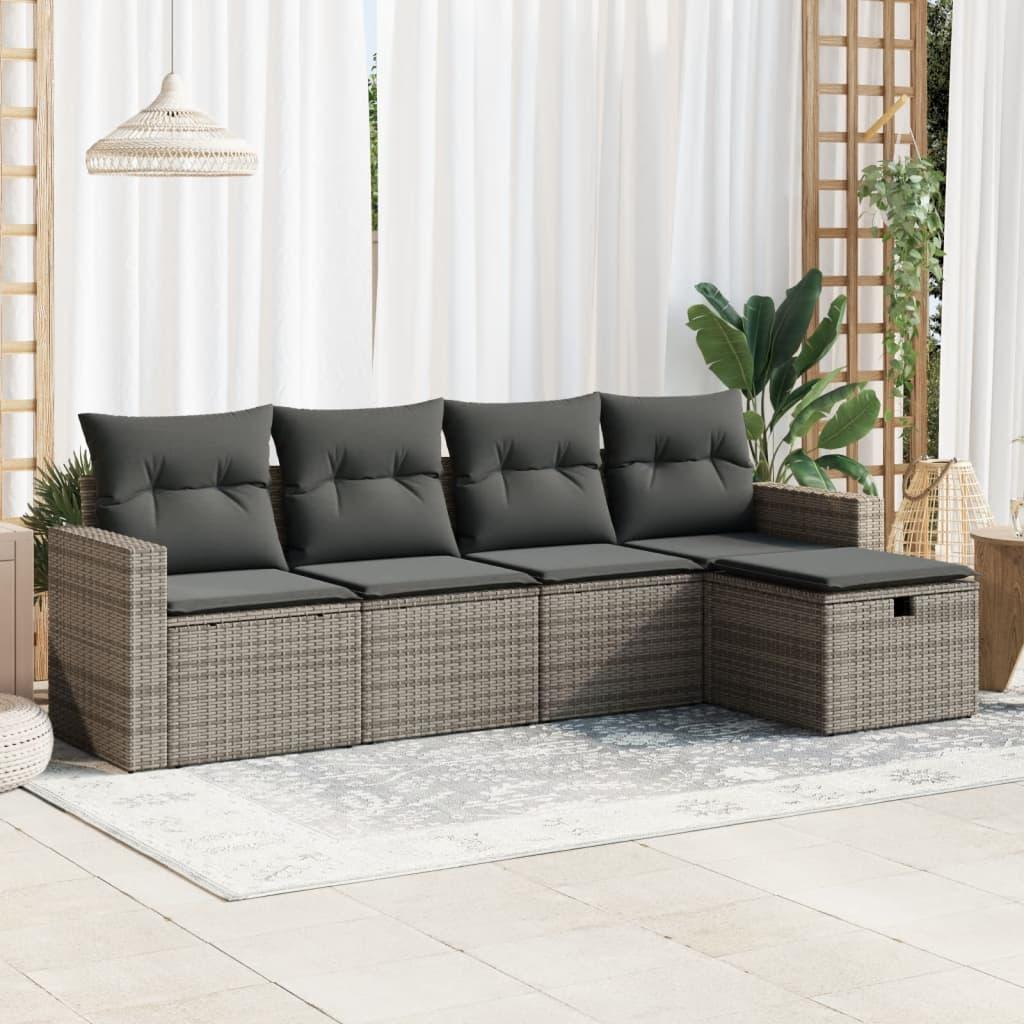 Sofasæt 5 dele med hynder polyrattan grå