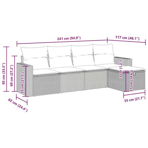 Sofasæt 5 dele med hynder polyrattan grå