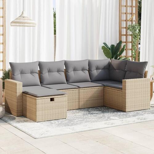 Sofasæt til haven 6 dele med hynder polyrattan beige