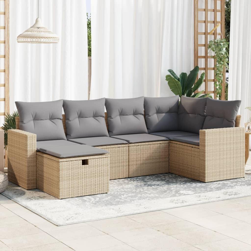 Sofasæt til haven 6 dele med hynder polyrattan beige