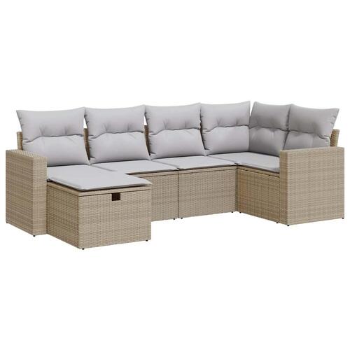 Sofasæt til haven 6 dele med hynder polyrattan beige