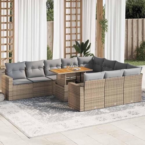 Sofasæt til haven 11 dele med hynder polyrattan beige