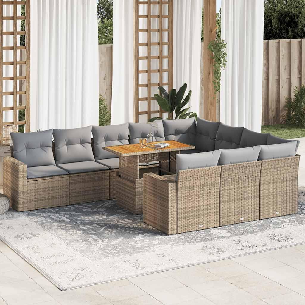 Sofasæt til haven 11 dele med hynder polyrattan beige
