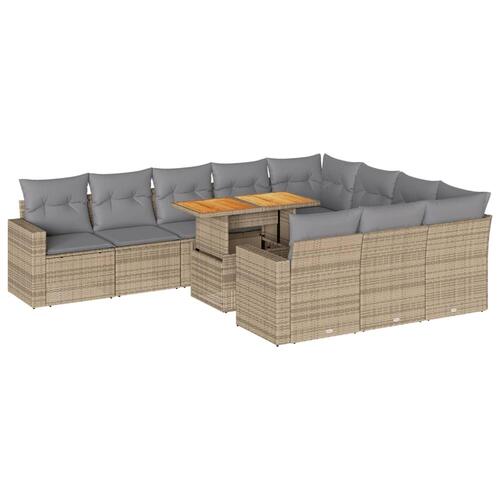 Sofasæt til haven 11 dele med hynder polyrattan beige