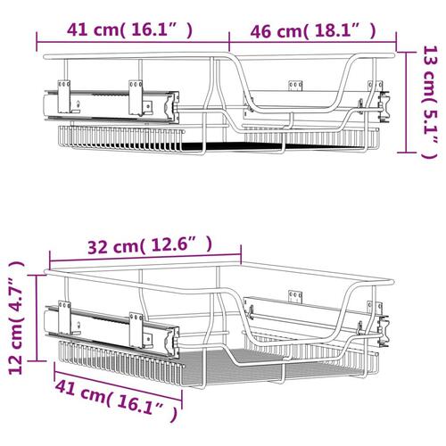 Udtrækkelige trådkurve 2 stk. 45 cm sølvfarvet