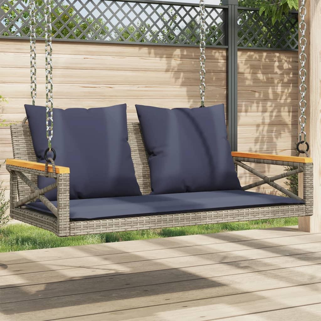 Gyngebænk med hynder 109x62x40 cm polyrattan grå