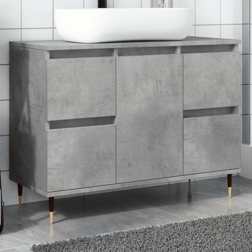 Badeværelsesskab 80x33x60 cm konstrueret træ betongrå