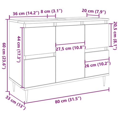 Badeværelsesskab 80x33x60 cm konstrueret træ kunsteg