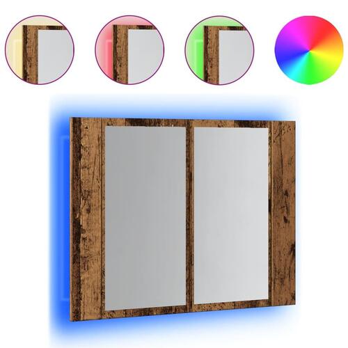 Spejlskab m. LED-lys 60x12x45 cm konstrueret træ antikt træ