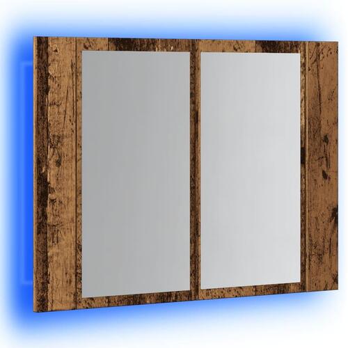 Spejlskab m. LED-lys 60x12x45 cm konstrueret træ antikt træ