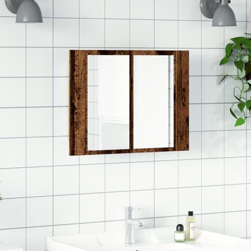Spejlskab m. LED-lys 60x12x45 cm konstrueret træ antikt træ