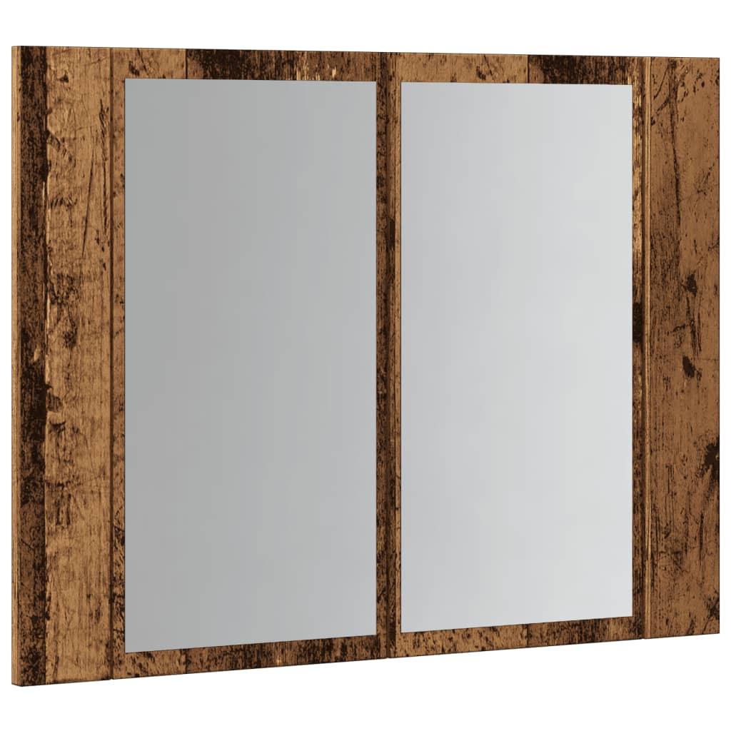 Spejlskab m. LED-lys 60x12x45 cm konstrueret træ antikt træ