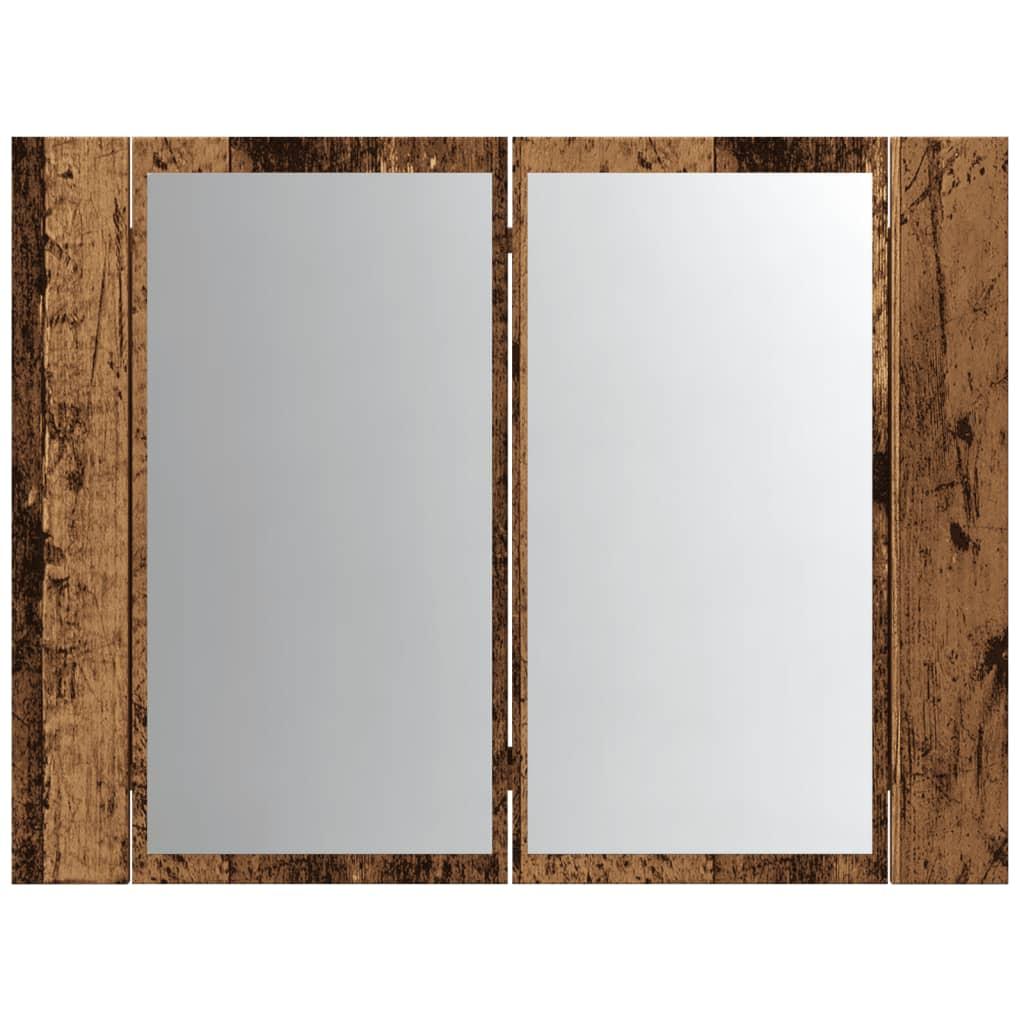 Spejlskab m. LED-lys 60x12x45 cm konstrueret træ antikt træ
