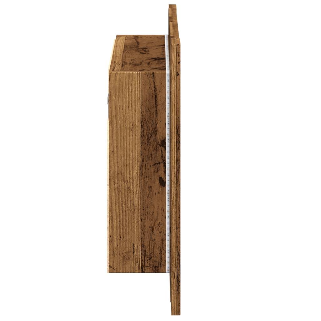 Spejlskab m. LED-lys 60x12x45 cm konstrueret træ antikt træ