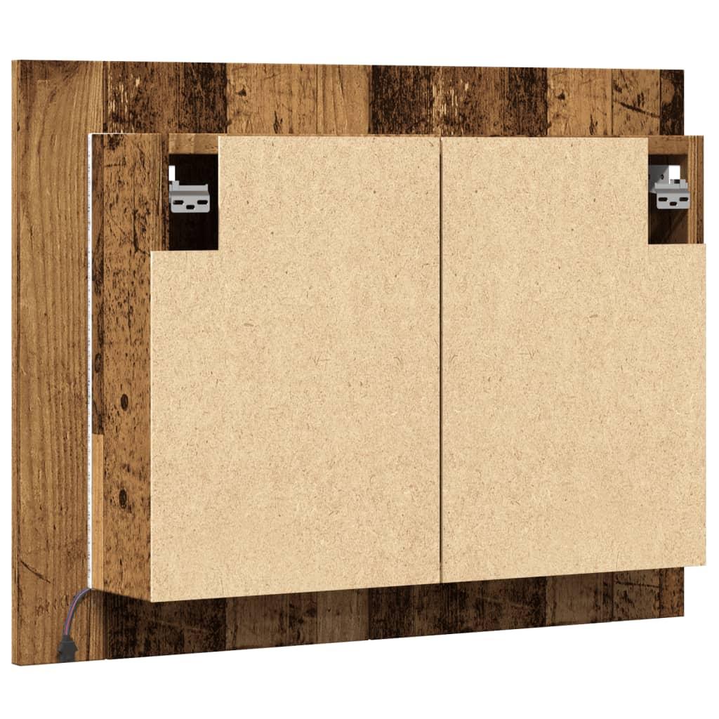 Spejlskab m. LED-lys 60x12x45 cm konstrueret træ antikt træ