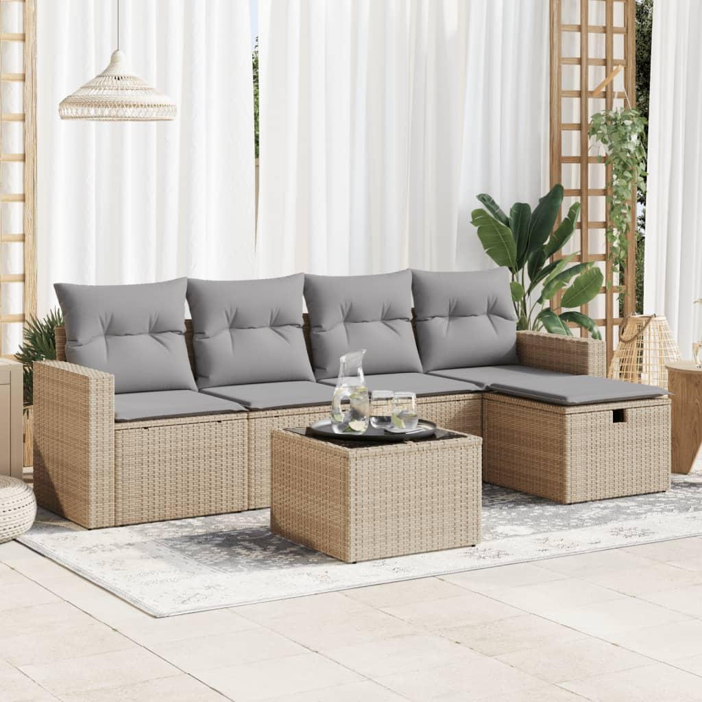 Sofasæt til haven 6 dele med hynder polyrattan beige
