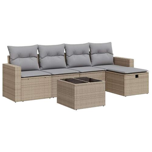 Sofasæt til haven 6 dele med hynder polyrattan beige