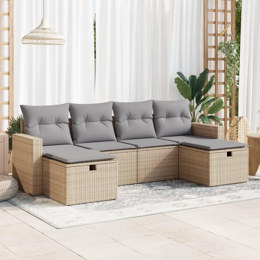 Sofasæt til haven 6 dele med hynder polyrattan beige