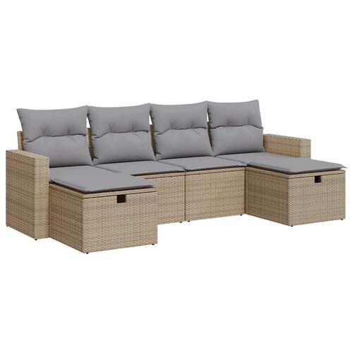Sofasæt til haven 6 dele med hynder polyrattan beige