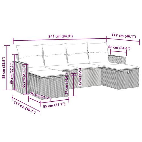 Sofasæt til haven 6 dele med hynder polyrattan beige
