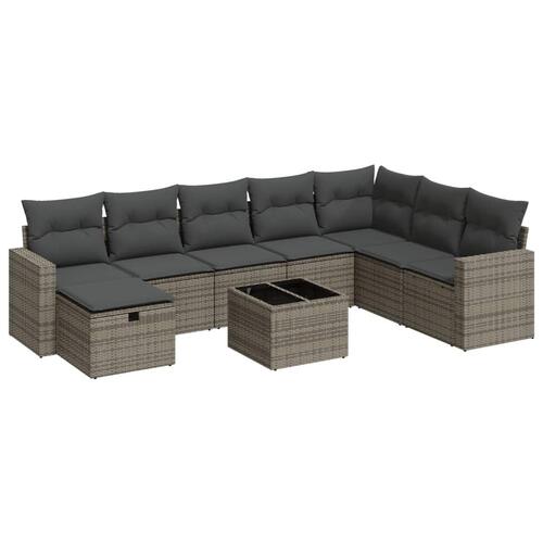 Sofasæt til haven 9 dele med hynder polyrattan grå