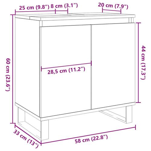 Badeværelsesskab 58x33x60 cm konstrueret træ kunsteg