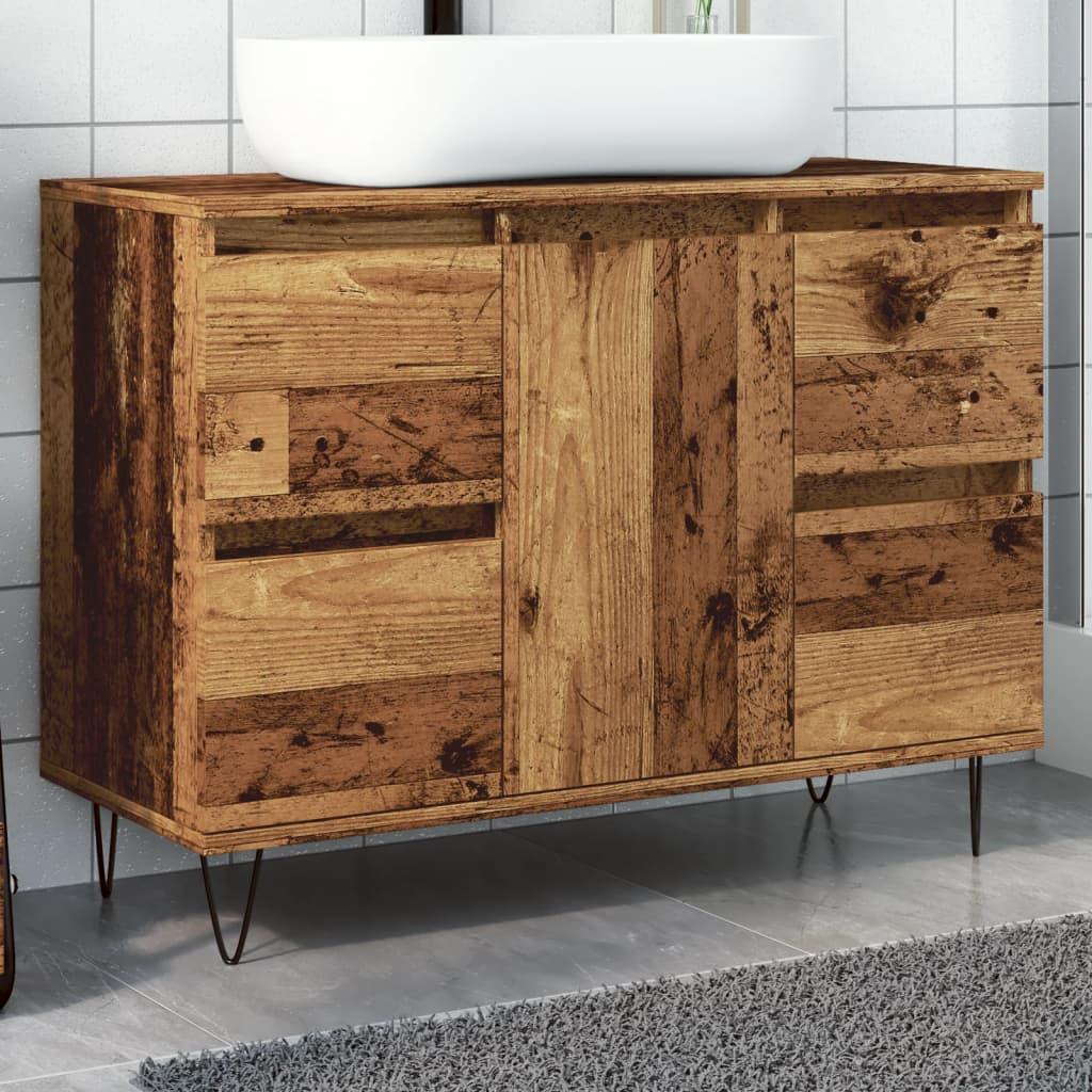 Badeværelsesskab 80x33x60 cm konstrueret træ gammelt træ-look