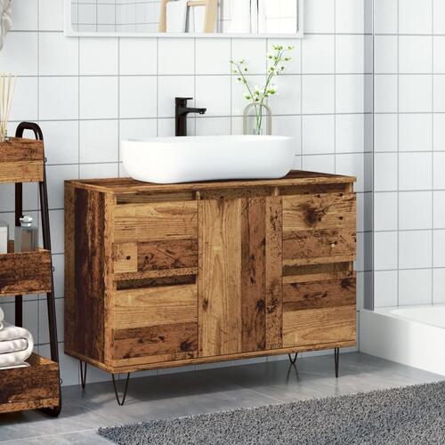 Badeværelsesskab 80x33x60 cm konstrueret træ gammelt træ-look