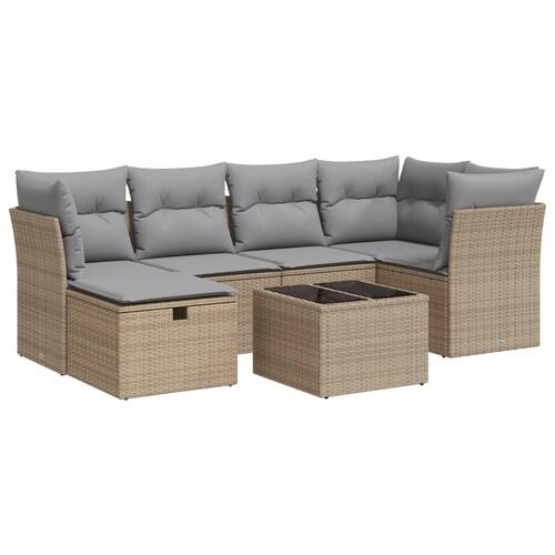 Sofasæt til haven 7 dele med hynder polyrattan beige