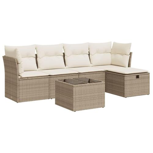 Sofasæt til haven 6 dele med hynder polyrattan beige