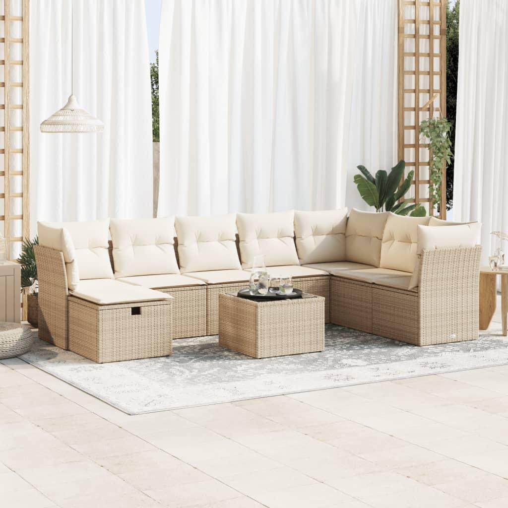 Sofasæt til haven 9 dele med hynder polyrattan beige