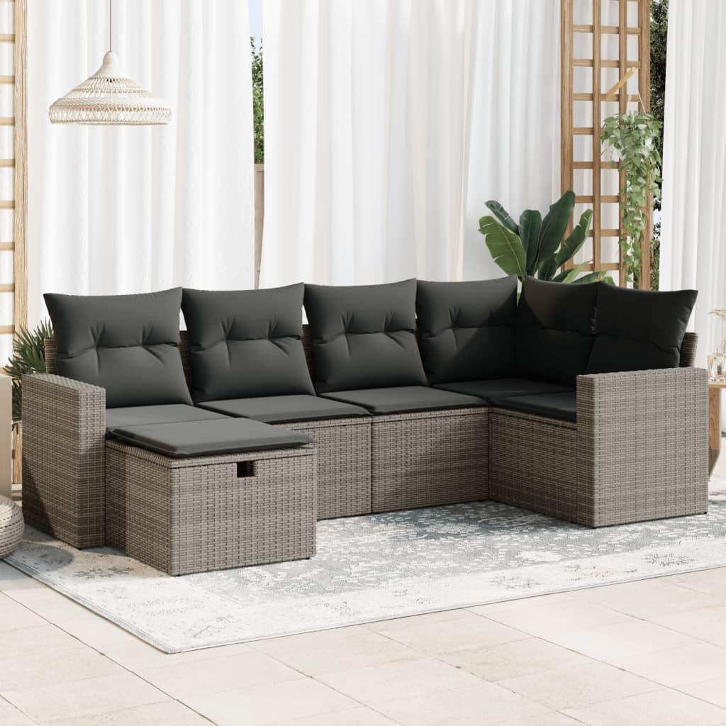 Sofasæt til haven 6 dele med hynder polyrattan grå