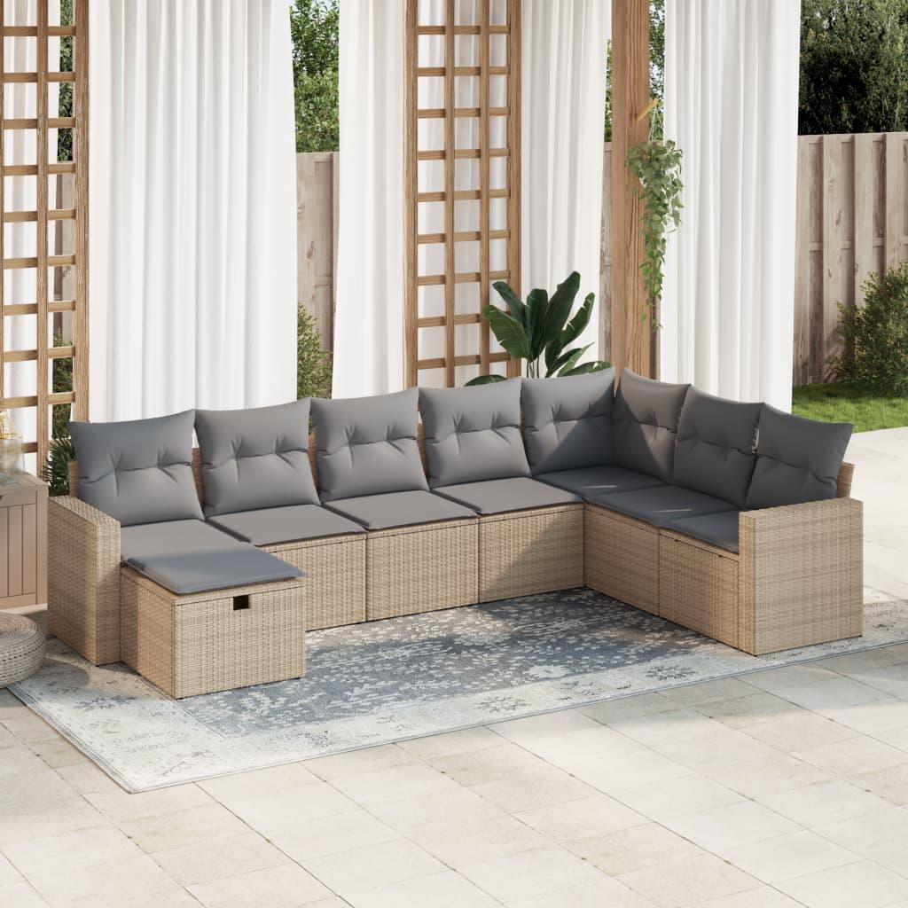 Sofasæt til haven 8 dele med hynder polyrattan beige