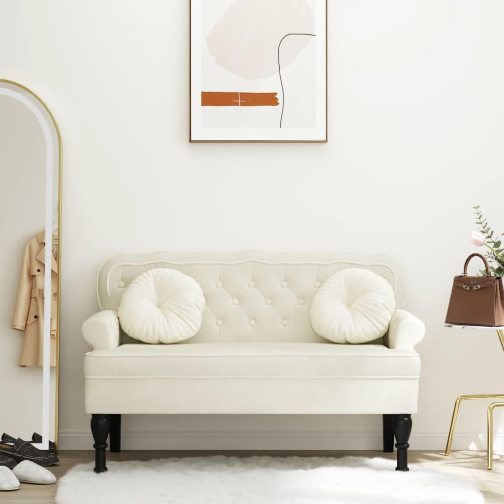 Bænk med ryglæn 119,5x64,5x75 cm velour cremefarvet