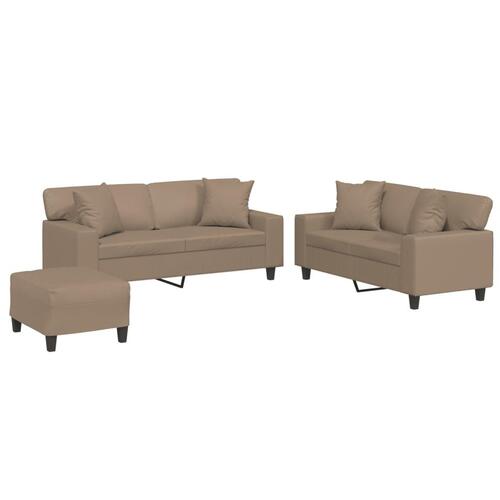3 personers sofa med puder kunstlæder cappuccinofarvet