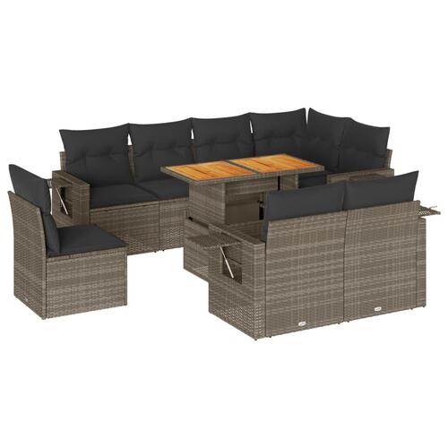 Sofasæt til haven 9 dele med hynder polyrattan grå