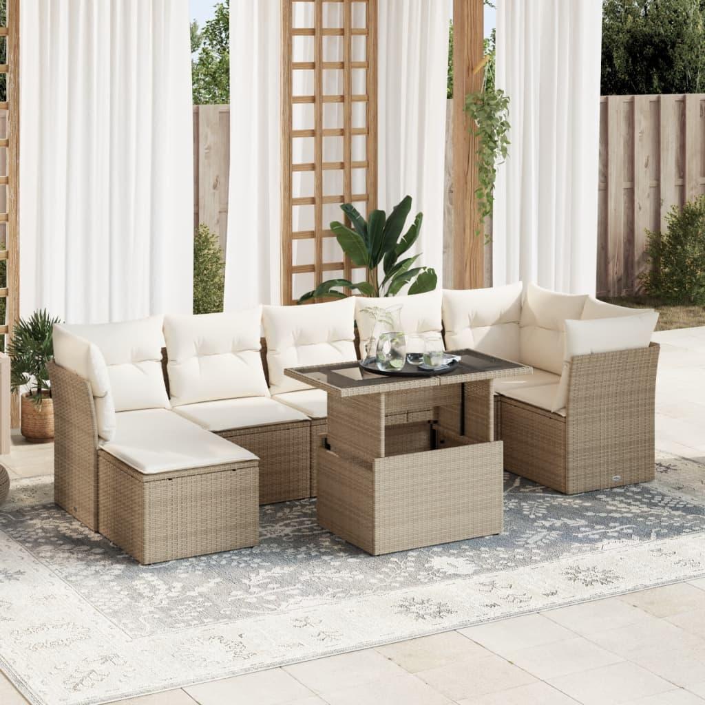 Sofasæt til haven 8 dele med hynder polyrattan beige billede