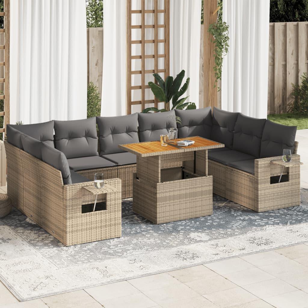 Sofasæt til haven 10 dele med hynder polyrattan beige