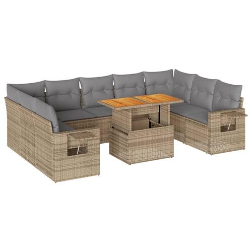 Sofasæt til haven 10 dele med hynder polyrattan beige
