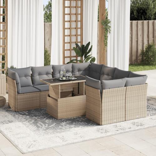 Sofasæt til haven 9 dele med hynder polyrattan beige