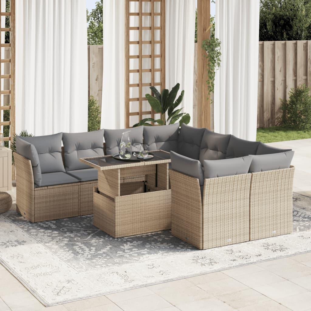 Sofasæt til haven 9 dele med hynder polyrattan beige